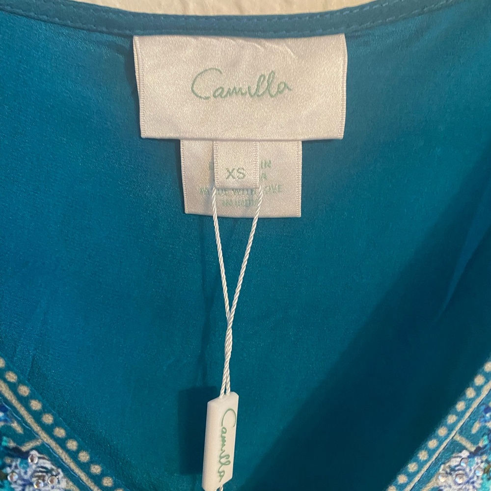 Camilla Silk Crystal Embellished High Low Boho Tunic Top XS NWT - Picture 9 of 10